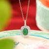 Yuebao Jewelry S925 Prata Esterlina Jade Vintage Luz Luxo Simples Ovo Noodles Pingente Quadrado Oco Elegante All-match Pingente