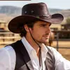 Popular Transfronterizo Vaquero Occidental Cabeza de Toro Agrietada Retro Sombrero Vaquero de Caballero de Copa Plana Nuevo para Viajes al Aire Libre para Hombres y Mujeres