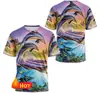 Gráficos de Animais Golfinho Impressão 3D Transfronteiriça Nova Camiseta Casual Masculina Gola Redonda Manga Curta Venda Direta da Fábrica Fornecimento