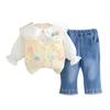 Nuevo Traje de Primavera para Niñas 2025 Flor en Solapa para Niños Traje de Tres Piezas Estilo Coreano Traje de Suéter para Niños Moderno