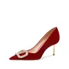 Zapatos de Boda de Tacón de Aguja Apuntados con Pedrería, Elegantes y Versátiles, para Novias, Zapatos de Tacón Alto Estilo Francés Nuevos para Mujer Primavera/Verano 2025