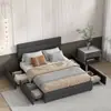 Cama de armazenamento estofada em tecido cinza escuro de fábrica de comércio exterior, cama de casal de grande capacidade com quatro gavetas de armazenamento, personalizável para comércio transfronteiriço