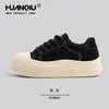 Mocassins Pretos Universais para Mulheres com Solas Grossas e Aumento de Altura, Estilo Outono 2026, Sola Macia, Emagrecimento, Retrô, Bico Largo, Sapatos Casuais Femininos