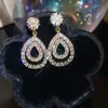 Pendientes de Zirconia Bañados en Oro Real de 18K, Doble Capa, Forma de Gota de Agua, Moda Coreana Ins, Pendientes de Lujo Ligero, Pendientes de Gama Alta, Venta al por Mayor