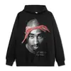 Camiseta de Manga Curta com Estampa 2PAC Tupac Europeia e Americana Streetwear Americano Marca Tendência Solta Oversize Unissex Atacado