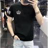 Marca Europeia Moderna Masculina Camiseta de Manga Curta com Coroa de Strass Algodão Puro de Alta Qualidade Versátil Camisa Base Moderna