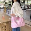 Bolsa Transversal de Ombro Listrada Primavera Verão 2025 Feminina Grande Capacidade Dupla Face Jeans Bordado Letras Sacola Tote para Trabalho