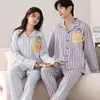 Pijama de Algodão Puro para Casal, Manga Longa e Calça Longa, Conjunto de Duas Peças Cardigan Masculino e Feminino, Conjunto de Duas Peças para Dormir e Lazer Transfronteiriço para Transmissão ao Vivo