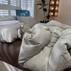 Conjunto de cama de quatro peças em algodão lavado xadrez, capa de edredom de algodão puro para dormitório, conjunto de três peças para estudante universitário, fio bolha estilo minimalista