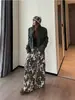 Calça jeans de trabalho estilo rua retrô americana transfronteiriça com estampa de leopardo lavada, unissex, modelagem solta, perna reta, perna larga, calça longa casual