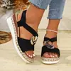 Zapatos de Mujer de Talla Grande con Hebilla de Metal Transfronteriza Europea y Americana Cuerda de Cáñamo Tejida Venta Caliente Transfronteriza AliExpress Aumento de Altura Simple Venta al por Mayor Talla Grande