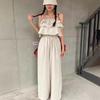 Chic Coreano Verano 2026 Conjunto de Dos Piezas de Moda: Top Camisola con Volantes en Capas + Pantalones de Pierna Ancha de Cintura Alta