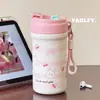 Caneca Térmica Fofa de Desenho Animado de Alto Valor com Alça, Copo Portátil para Uso Externo com Canudo Duplo para Bebidas, Copo de Separação para Chá e Água com Beber Direto