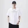 Verano nuevo estilo japonés tendencia estampado de letras 190g camiseta de manga corta para hombre holgada talla grande camiseta negra media manga moda