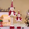 Adornos Navideños Retráctiles de Muñeco de Cruzar Fronteras, Adornos de Anciano de Piernas Largas con Cuadros Rojos Navideños, Muñeco de Nieve, Reno