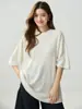 Suéter de cachemira pura para mujer, de longitud media, mangas tres cuartos, cuello redondo, mangas cortas, corte holgado, adelgazante, casual, versátil y adecuado como capa base o top de punto