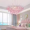 Lámpara de araña de cristal rosa para dormitorio, habitación infantil colorida, habitación de niña, lámpara de araña de cristal de lujo francés estilo princesa