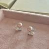 Exquisitos aretes pequeños de perlas mixtas de plata esterlina S925, aretes de socialité con incrustaciones de diamantes, aretes de circonita dulces y suaves de lujo ligero