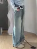 Jeans de Pierna Ancha de Color Claro para Mujer, Tiro Alto, Nuevo Estilo de Verano, Tallas Grandes, Corte Holgado, Adelgazante, Adecuado para Cuerpo Tipo Pera, Pantalones de Pierna Recta