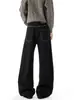 Jeans anchos de moda, estilo high-street, mezclilla negra, pantalones largos casuales para hombre estilo americano, acabado lavado, con bolsillos, ligeramente acampanados, diseño de otoño
