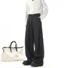 Pantalones grises de corte limpio de alta calidad para hombre, primavera, otoño e invierno, pantalones de traje holgados de pierna recta ancha con caída, pantalones casuales