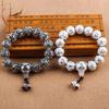Mantra de Seis Sílabas Sutra del Corazón Rosario Budista Pulsera de Cuentas Hilo Aleación Vintage 108 Cuentas Chapado en Plata 999 Pulsera para Hombre, Estilo Chino