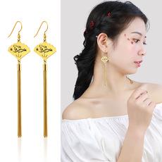 复古中国风梅兰竹菊四君子耳环女款个性扇形流苏耳饰长款耳钩气质