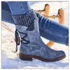 Botas Martin femininas de marca independente, corte médio-baixo, para tamanhos grandes, estilo outono e inverno, salto quadrado, tira traseira, botas femininas de lã estilo europeu e americano