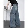 Jeans de corte curvo deconstruidos estilo americano para hombre, marca de moda de verano, pantalones largos casuales de trabajo vintage de pierna ancha recta lavados