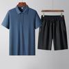 Pai Desgaste de Verão Terno Esportivo Masculino Seda Gelo Secagem Rápida Respirável Meia-idade Casual Camisa Polo Calças de Manga Curta Conjunto de Três Peças
