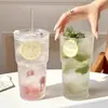 Taza de Bambú con Patrón de Venta Caliente Transfronteriza de Gran Capacidad, Vaso de Vidrio con Rayas Verticales, Alto Valor Estético, Taza Apilable para Bebidas Frías y Jugos, Taza de Café