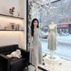 Novo vestido de malha estilo chinês leve e nacional para mulheres, nova coleção de primavera e outono, acinturado, emagrecedor e que valoriza a silhueta