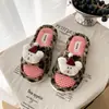 Chinelos de casa de pelúcia antiderrapantes de dupla face com estampa de leopardo e abertura nos dedos, com design de coelho, chinelos estilo ins para uso diário para influenciadoras femininas
