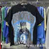 Camiseta de Verano de Manga Corta con Estampado Vintage Lavado Desgastado Parche de Pedrería Patchwork Transfronterizo Me Moda Tendencia