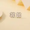 Pendientes Huecos de Filigrana de Trébol de Cuatro Hojas Chapados en Oro de Plata de Ley S925 de Yuebao Jewelry, Joyería de Oreja de Nicho Moderna y Exquisita, Artículo de Alta Venta