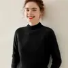 Suéter de Cachemira para Mujer, Capa Base de Invierno Amigable con la Piel, Color Sólido, Estilo Nuevo, Lana Engrosada, Suéter Holgado con Cuello Semialto