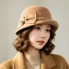 Novo chapéu de lã tweed retrô estilo francês para mulheres, chapéu de pescador de lã moderno para outono e inverno, chapéu bucket elegante que afina o rosto