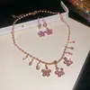 Conjunto de Colar e Brincos Europeu e Americano Transfronteiriço Flor Borboleta Zircônia, Corrente de Clavícula Fashion, Joias de Luxo Leve de Alta Qualidade