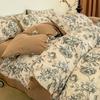 Juego de Cama de Algodón Estilo Retro Clase A de Cuatro Piezas Funda de Edredón Individual de Algodón Puro Engrosado Cepillado Caliente para Primavera y Otoño Juego de Tres Piezas