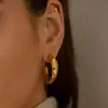 Pendientes Europeos y Americanos de Alto Diseño Transfronterizo con Forma de C de Oro Real de 18 Quilates, Conservación del Color, Pendientes Creativos Geométricos con Patrón Cóncavo y Convexo
