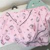 Pijama de Algodón con Nubes de Dibujos Animados de Verano para Mujer, de Manga Corta y Shorts, Cuello en V, Ropa de Verano para Usar, Algodón Puro, Conjunto de Ropa para el Hogar
