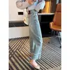 Jeans Azules Cortos de Pierna Ancha para Mujer, Primavera, Cintura Alta, Sueltos, Combinan con Todo, Pequeños, Estrechos, Casuales, Rectos, Pantalones de Pierna Ancha