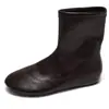 Botas de Moda Estilo Coreano Femininas 2026 Outono/Inverno Novas Bico Redondo Elegantes Versáteis Botas de Cano Médio Emagrecedoras Botas Martin Combina com Saias