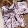 Pijama Roxo de Bolinhas com Renda Doce Estilo Coreano Cardigã de Manga Longa Calça Longa Conjunto de Duas Peças Roupa de Casa Primavera e Outono