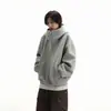 Cardigan con capucha tipo sudadera, gris, peso pesado, estilo nuevo, holgado, versátil, diseño americano, con cremallera, sudadera, marca de moda