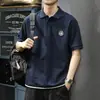 Camisa Polo de verão pesada, estilo duas peças falsas, camiseta de manga curta para homens, corte solto, tamanho grande, marca moderna estilo americano, camisa Polo de meia-manga com gola
