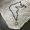Colar Coração de Vidro Transfronteiriço Pingente para Casal Feminino Contas Pretas Personalizadas Corrente para Clavícula Estilo Ins para Meninas Frias