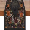 Nuevo camino de mesa de poliéster para Halloween con estampado de calavera y murciélago, mantel para sala de estar, cocina y mesa de café