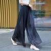 Calça Casual Elegante de Cintura Alta com Fio Glaceado de Seda Gelada para Emagrecer, Nova, Solta, com Cadarço, Perna Larga Fina para Mulheres - Verão 2025