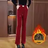Pantalones acampanados de moda con forro polar grueso de cielo estrellado, de cintura alta, versátiles, ajustados, con cordón, con bolsillos, pantalones largos casuales, venta al por mayor transfronteriza